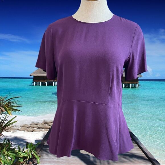 Eileen Fisher Zip Up Short Sleeve Top Plum Size 6 - Picture 1 of 7